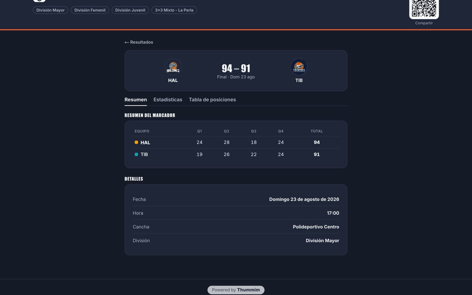 Web: Cada partido con su detalle completo