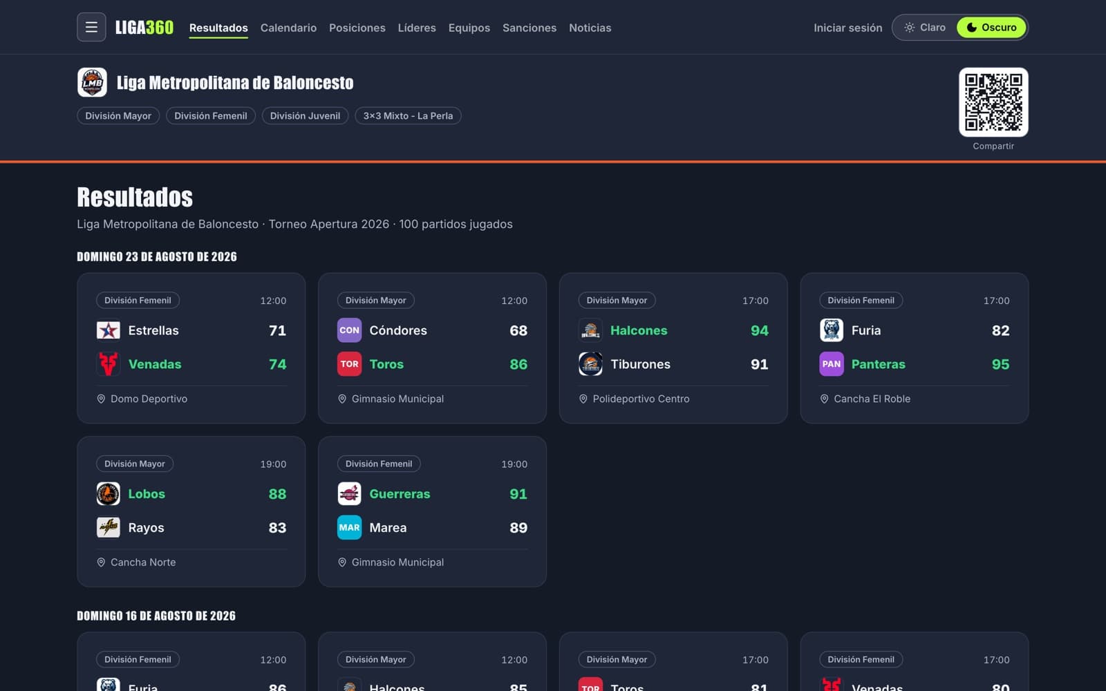 Web: El sitio público de tu liga, jornada por jornada